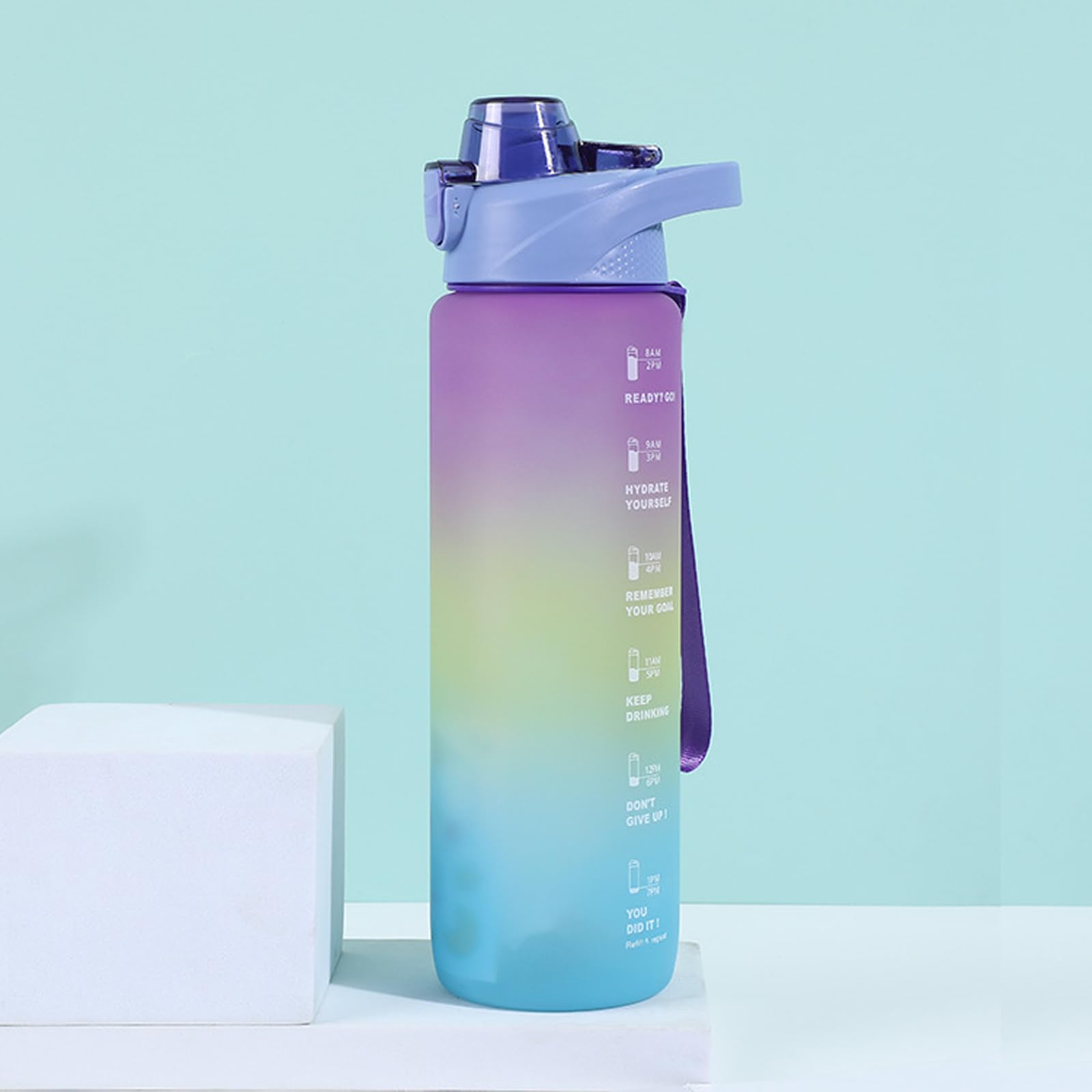 DEARART 32oz Water Bottle With Motivational and Time Marker, BPA FREE Quick Drink No Straw, Easy Clean Suit Sports Office Gym Sc