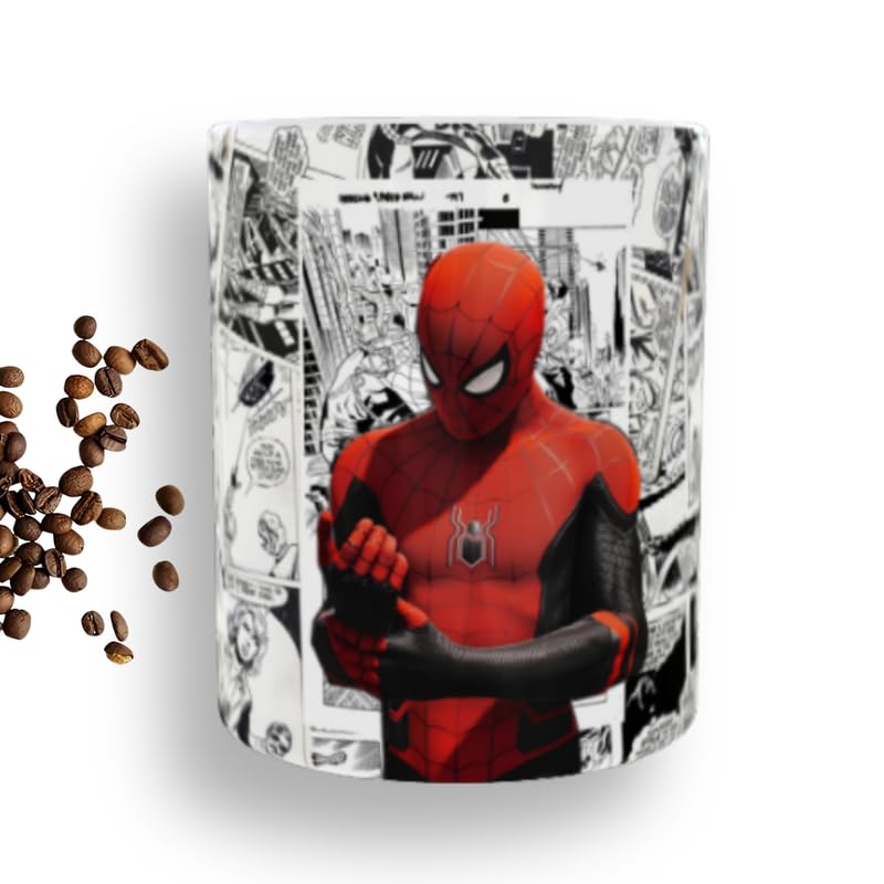 WAVII SpiderMan Coffee Mug | Comic Print Ceramic Mug | Action Pose Design | 325 ml Cup | Gift for Kids & Adults, Fan Collection