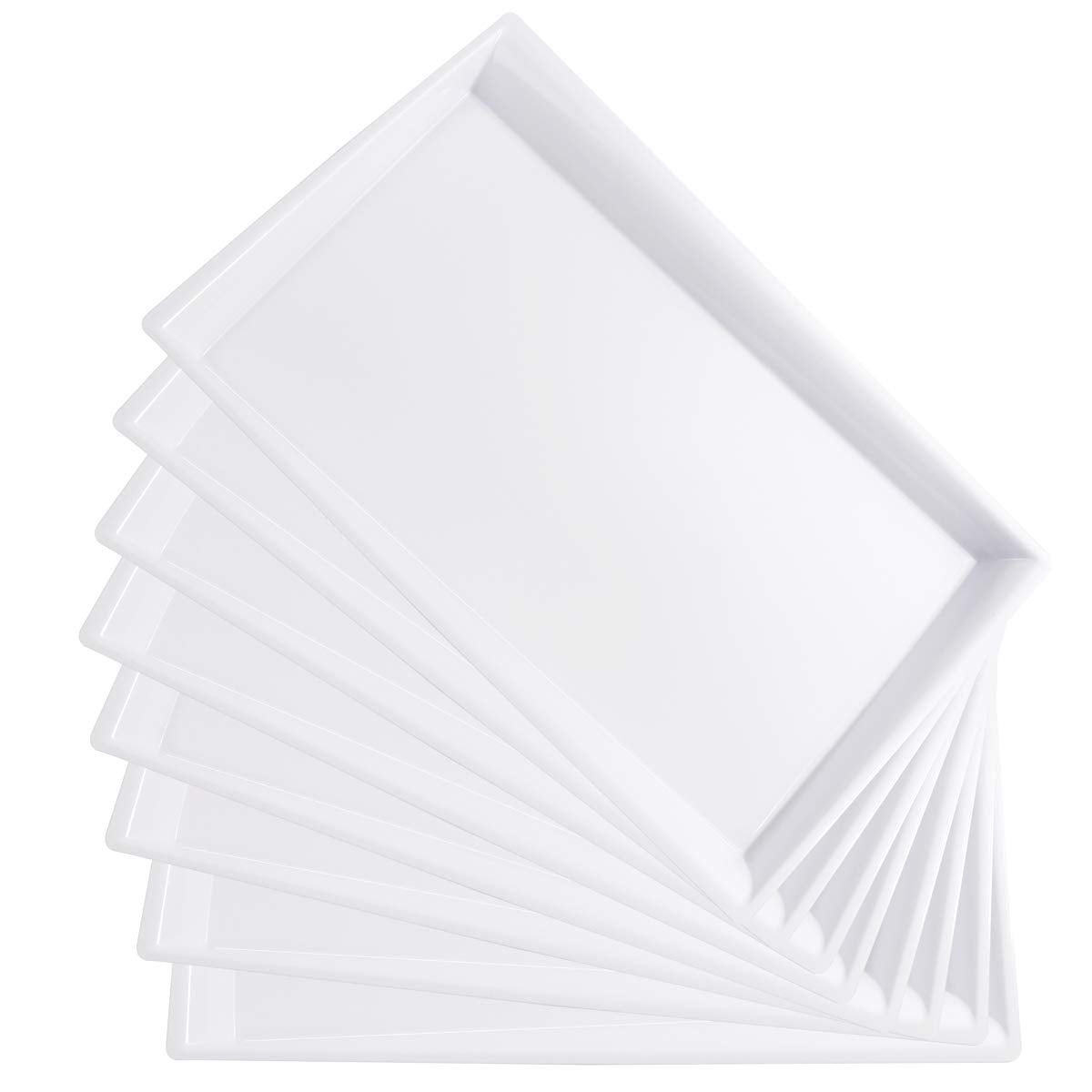 I00000 8 Pack White Plastic Serving Tray, 15'' X 10'' Rectangle Food Trays, Disposable Serving Platter For Parties, Weddings And