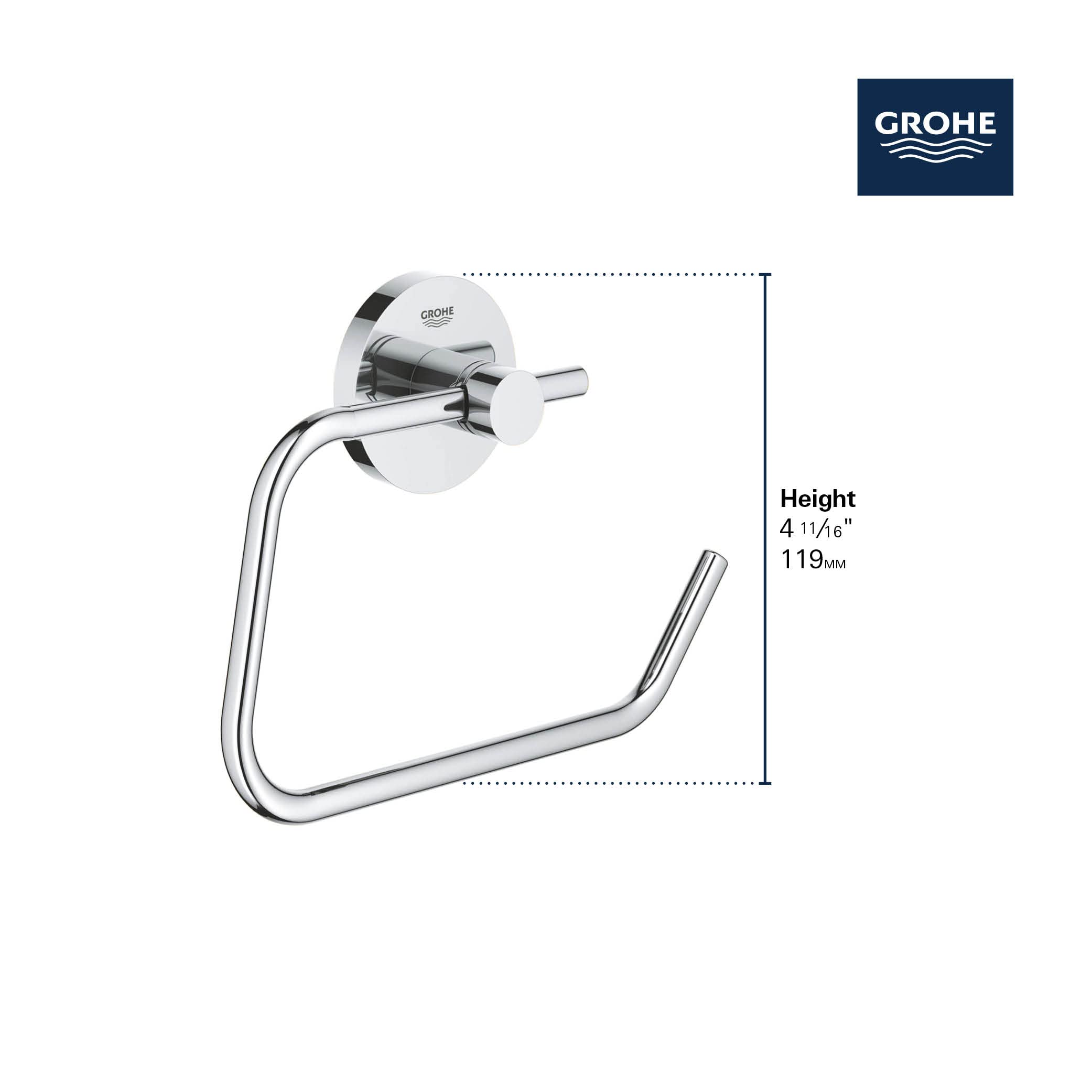 Grohe 40689001 Essentials Wall-Mounted Toilet Paper Holder, Starlight Chrome