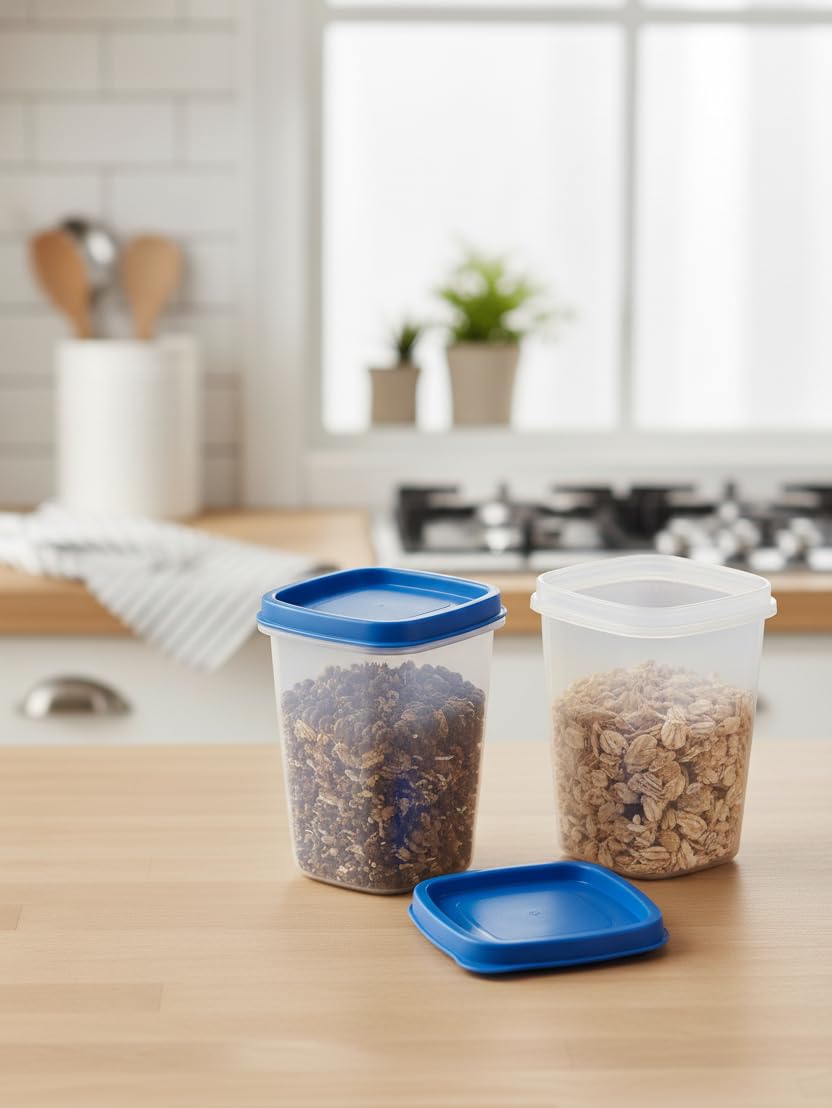 Mastercook Pp840 Square Storage Containers, 500Ml, 9.0Cm X 9.0Cm X 12Cm, Transparent 2Pc Set