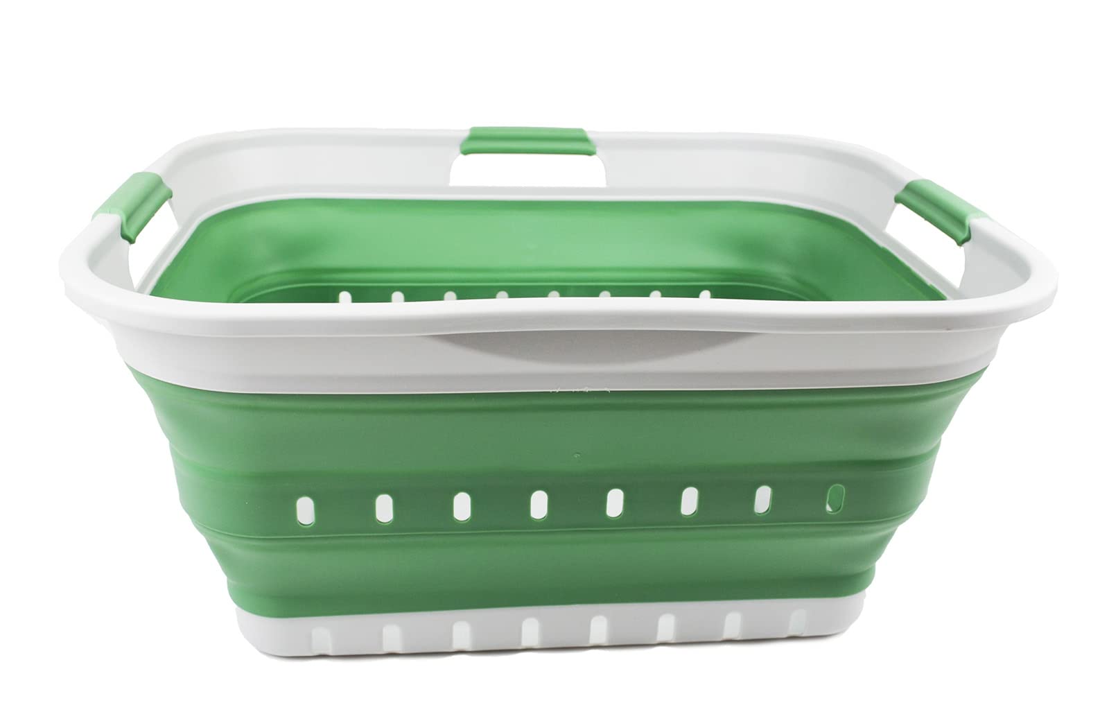 SAMMART 42L (11 gallon) Collapsible Plastic Laundry Basket - Foldable Pop Up Storage Container/Organizer - Portable Washing Tub - Space Saving Hamper/Basket (Grey/Dark Sea Green)