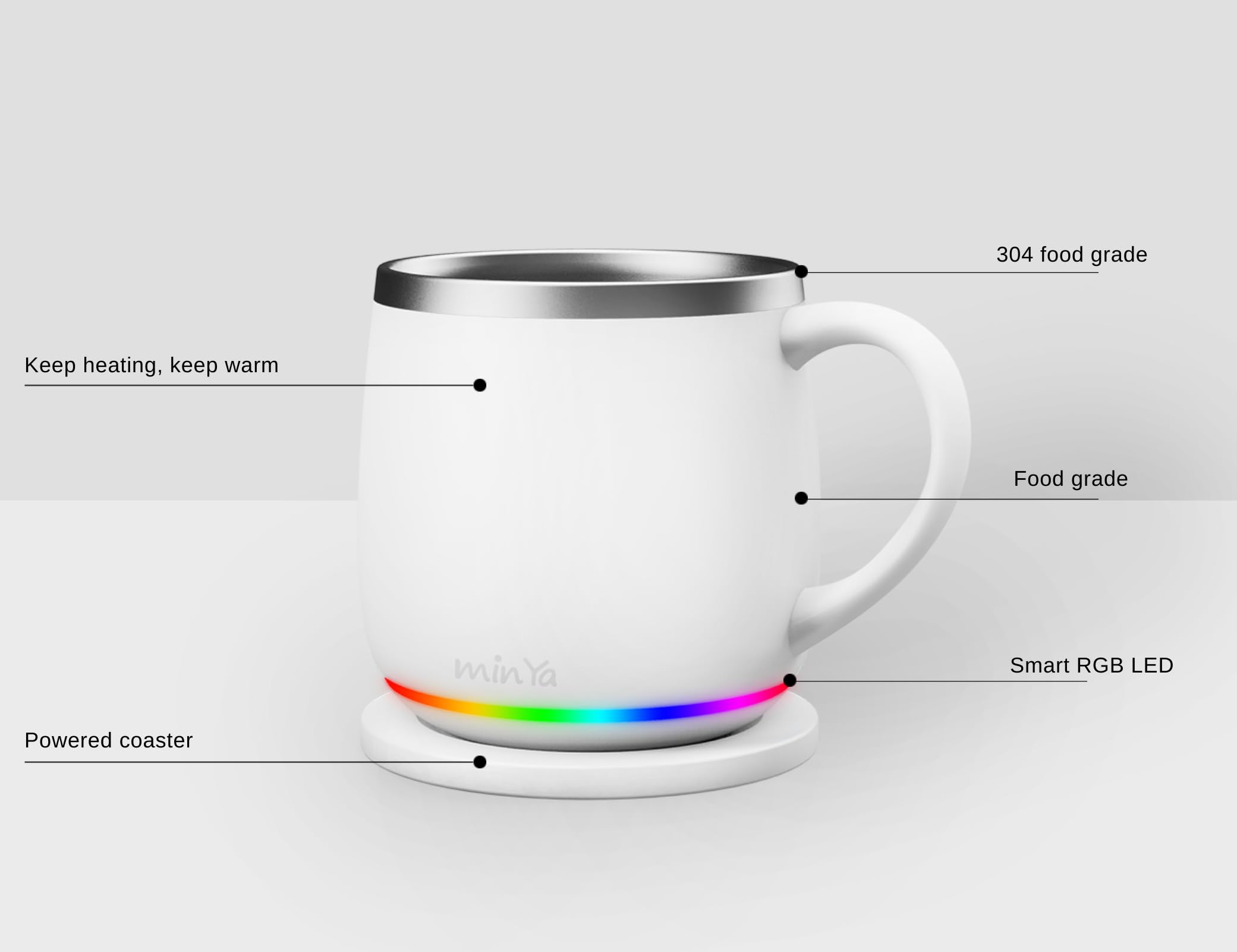 Min Ya Temperature Control Smart Mug, 13.5 Oz, 3 Mode Rgb Led Display, Self Heating Coffee Mug,Office/Home For Desk, Black