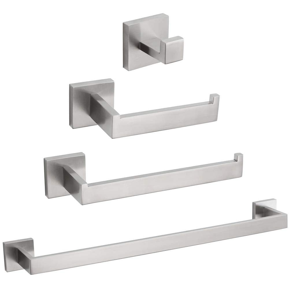 Velimax Premium Stainless Steel 4 Pieces Bathroom Hardware Accessories Set Wall Mounted Towel Bar Set, Brushed, 23.6-Inch