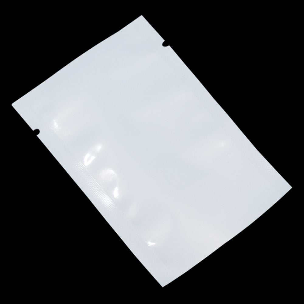 100 Pack White Front Clear Open Top 2.8mil Plastic Vacuum Pouch 5.5x7.9 inch (Usable Size 5.1x7.5 inch) Heat Sealable Bags for Food Storage Packets Mini Sample with Tear Notches