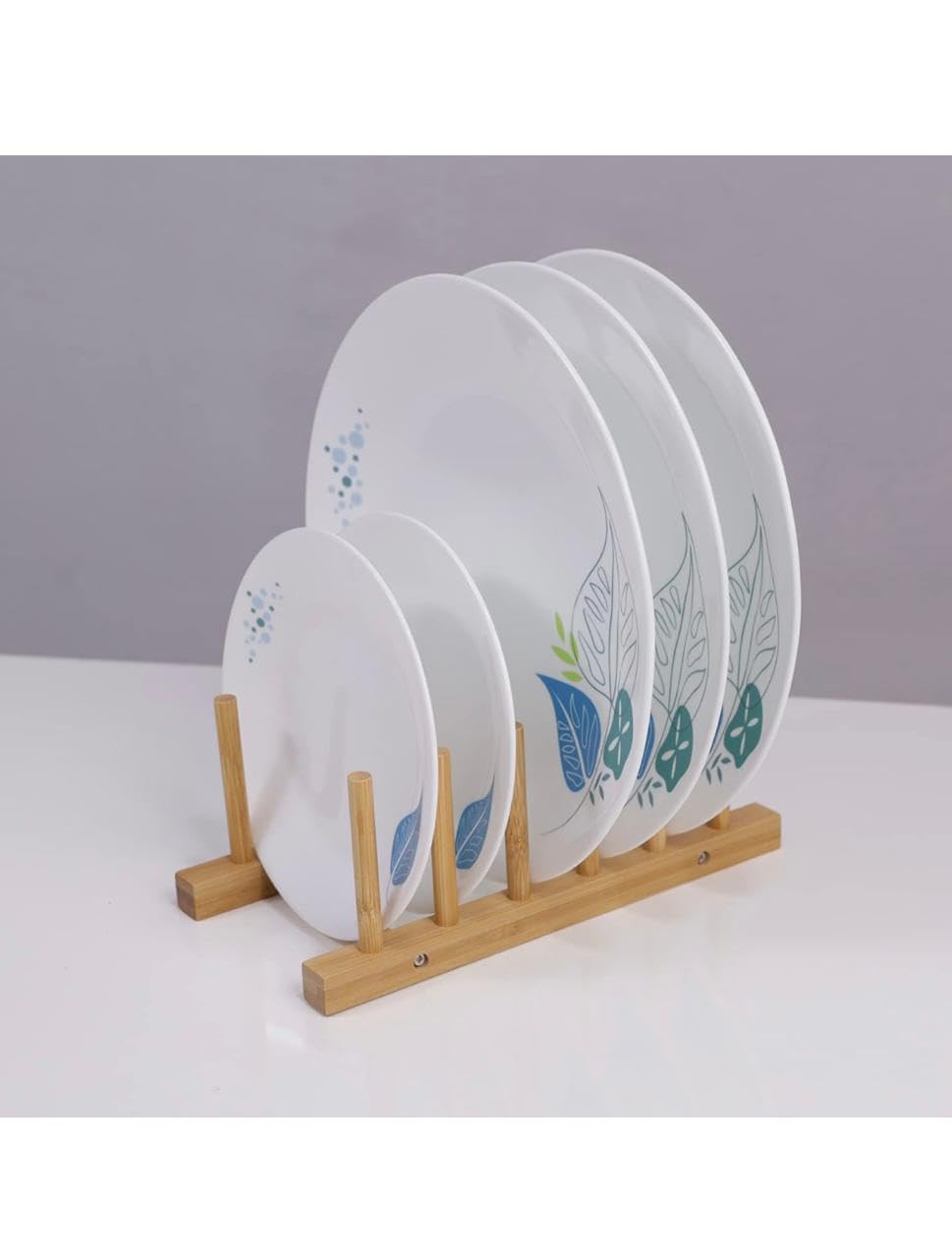 Habib Bamboo Wooden Plate Stand Rack For Kitchen Cabinets Dish Stand Dinner Plate Holder (New3582) Holds 5 Plates
