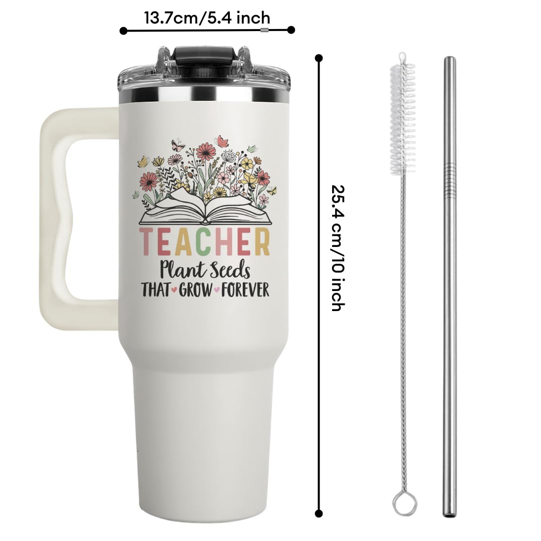 Teacher Appreciation Cups 40Oz Tumbler - Teachers Plant Seeds That Grow Forever, Perfect Coffee Teacher Tumblers For Women On Bi