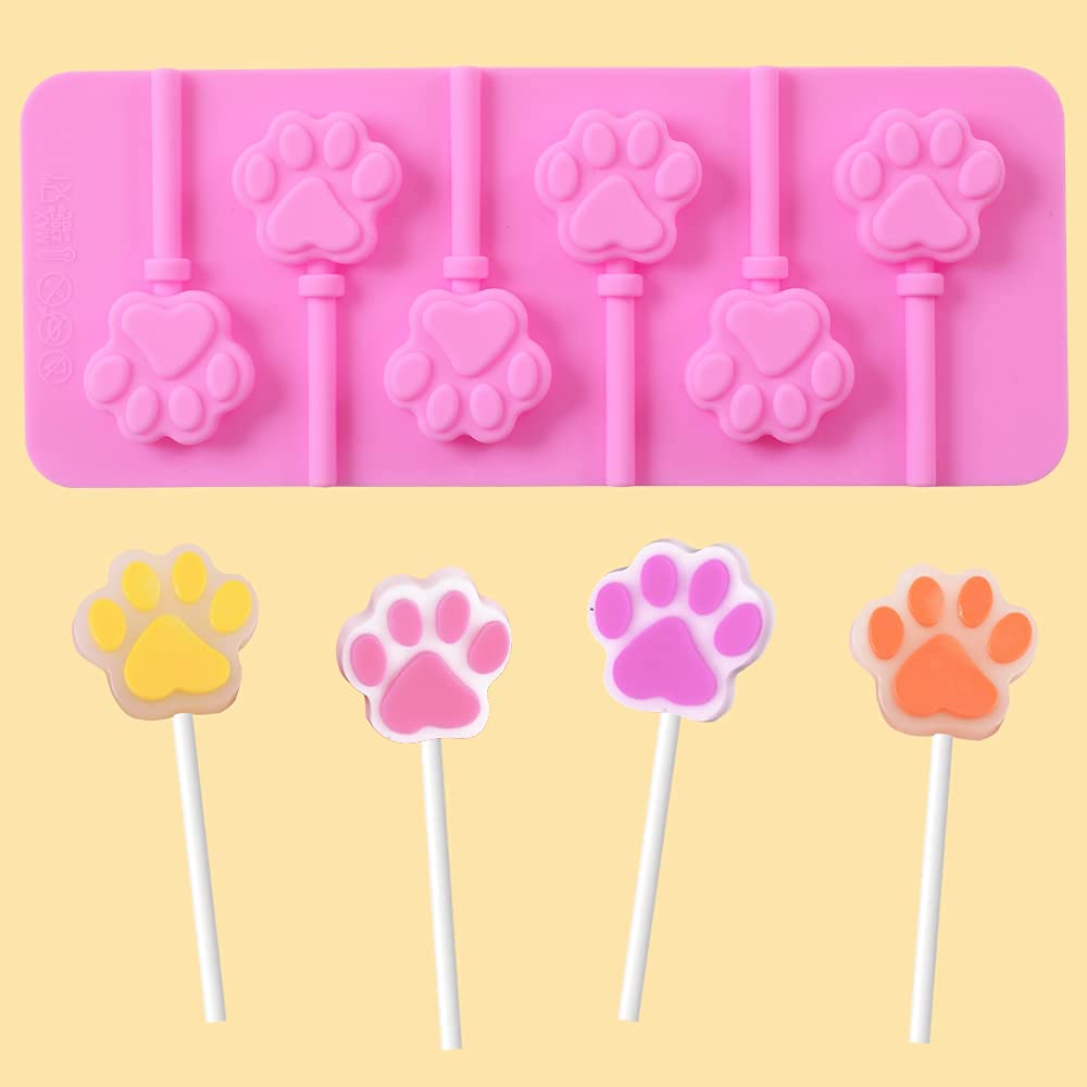 Newk Lollipop Silicone Mold, 4 Packs 6- Cavity Non-Stick Paw Silicone Molds For Lollipop Chocolate Candy