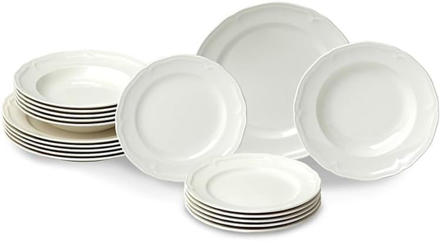 Villeroy & Boch Manoir 18-Piece Dinnerware Set, Plates & Bowls, Premium Porcelain, Made in Germany, White