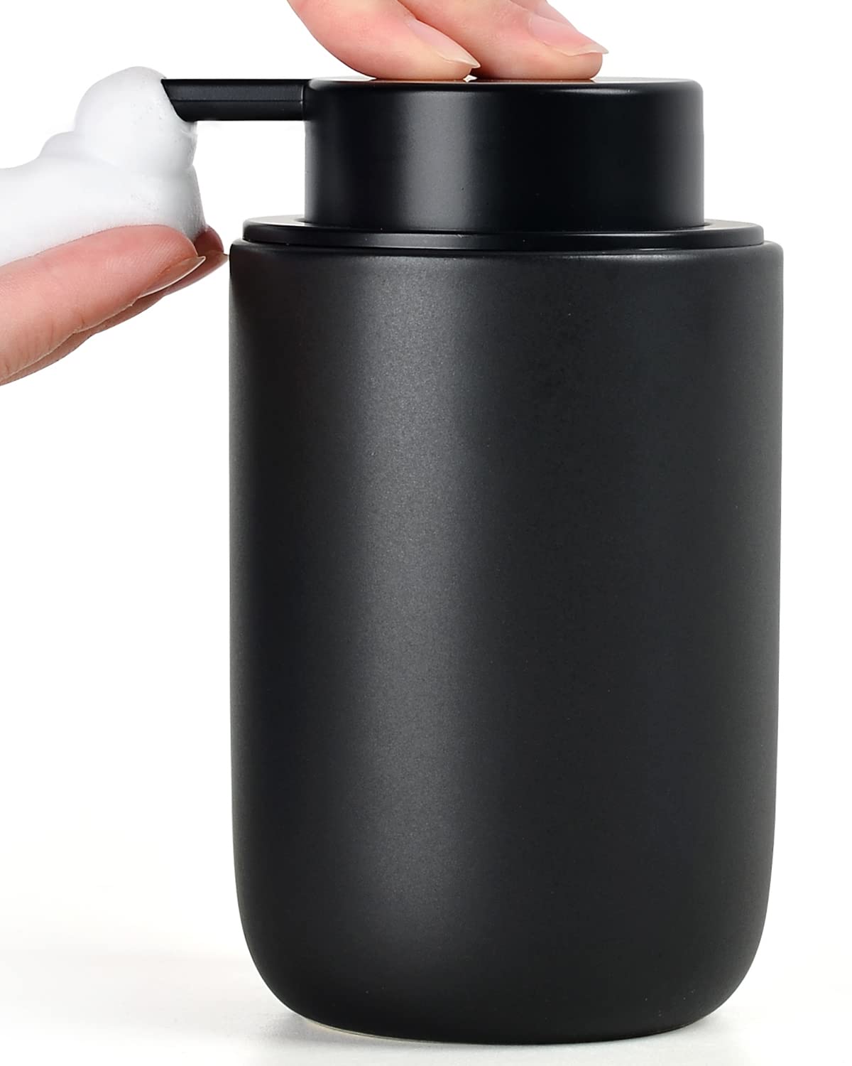 Bosilunlife Black Foam Soap Dispenser - Ceramic Foaming Hand Soap Dispenser For Bathroom Modern Farmhouse Small Soap Dispenser L