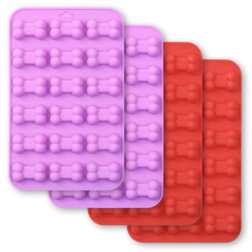 Cozihom Bone Shaped Silicone Molds, 18 Cavity, Food Grade, For Chocolate, Candy, Cake, Pudding, Jelly, Dog Treats. 4 Pcs