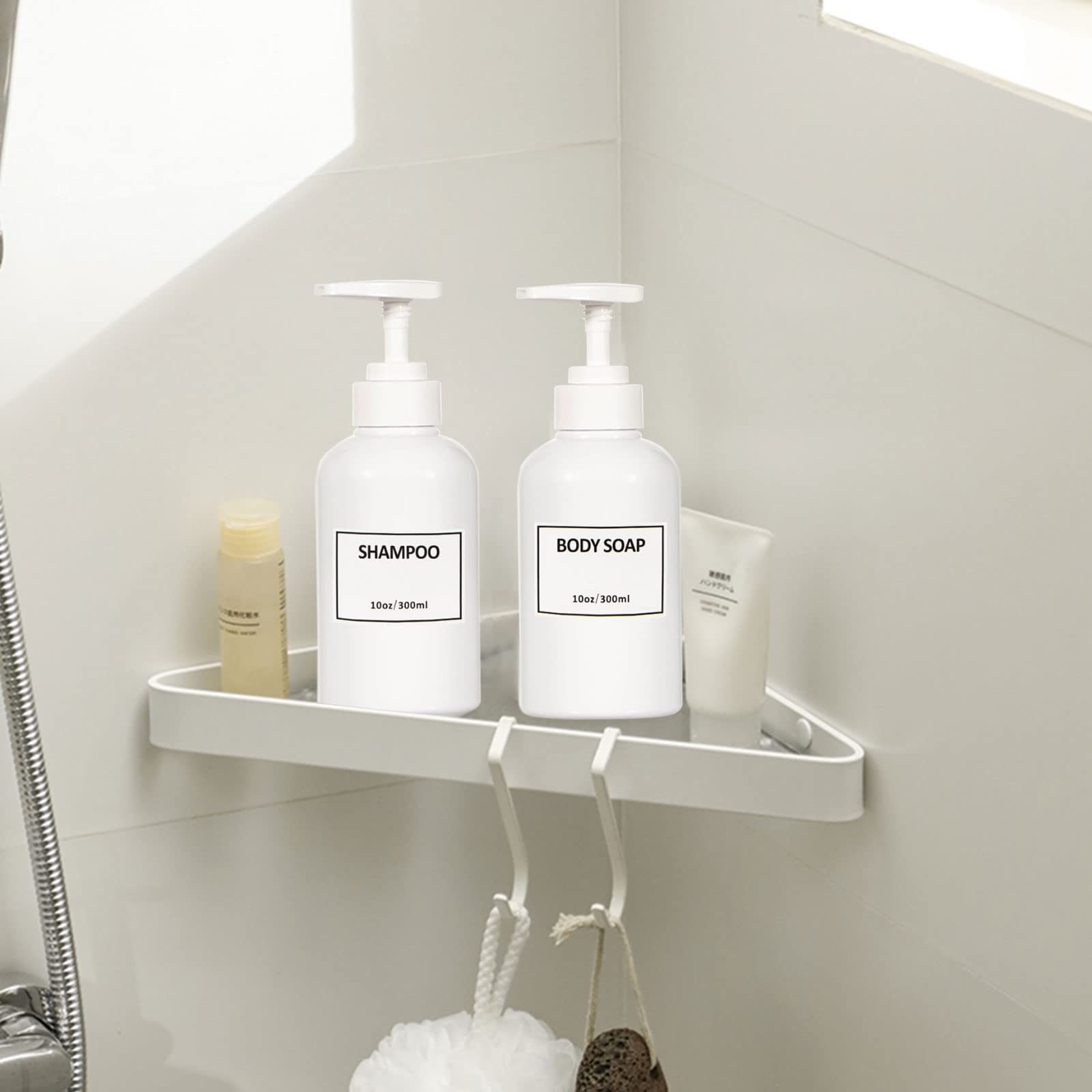 Yeeco White Pump Bottle Dispenser, Shampoo Bottle Dispenser With Waterproof Labels 10Oz/300Ml, Shampoo And Conditioner Bottles 3