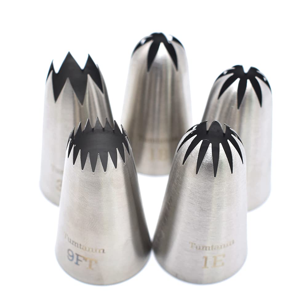 Tumtanm 5 Pack Extra Large Piping Nozzles, 9Ft 1B 1C 1E 356# Seamless Stainless Steel Piping Icing Tips For Cupcake