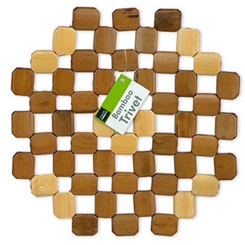 Handy Housewares 8'' Natural Bamboo Wood Trivet Hot Pad Table Protector (1-Pack)