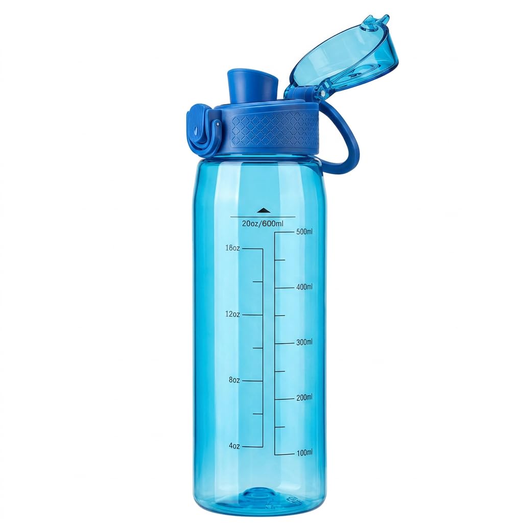 GOPPUS 20oz Kids Water Bottle with Time Marker & Handle, Tritan BPAFree, Reusable Leakproof AntiDust Everyday,Clear Kids Water