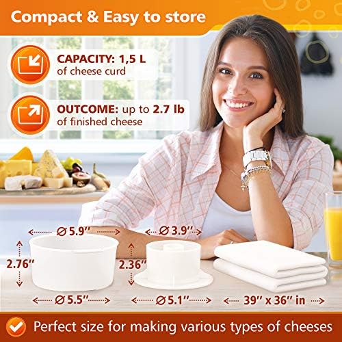Grand Way Cheese Mold With A Follower And Cheesecloth - Cheese Making Kit - Cheesemaking Supplies - Cheese Set For Press - Reusa