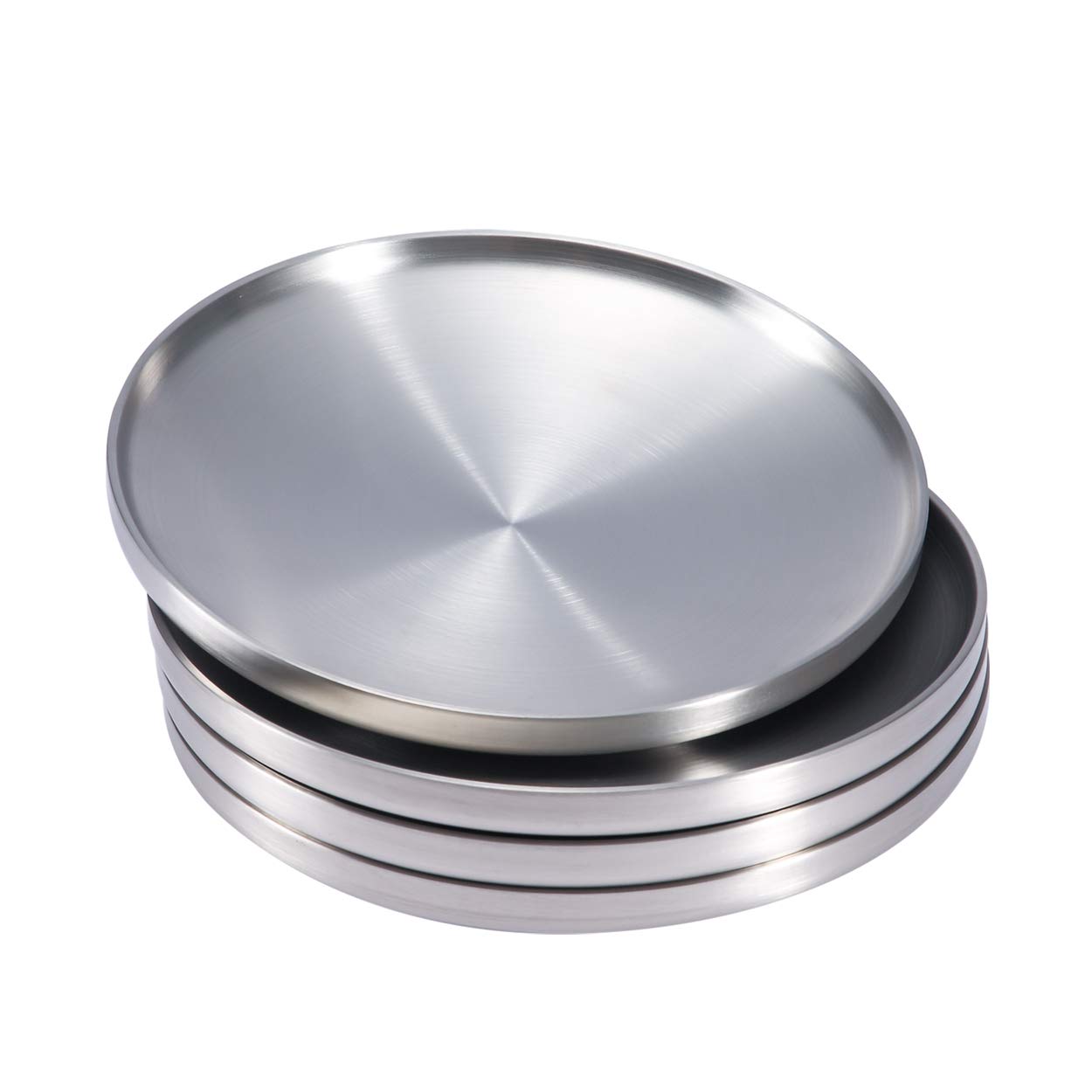 Sumerflos 304 Stainless Steel Dessert Appetizer Plates, 6.7'' Double-Layer Round Lunch Plates, Small Serving Camping Salad Plate