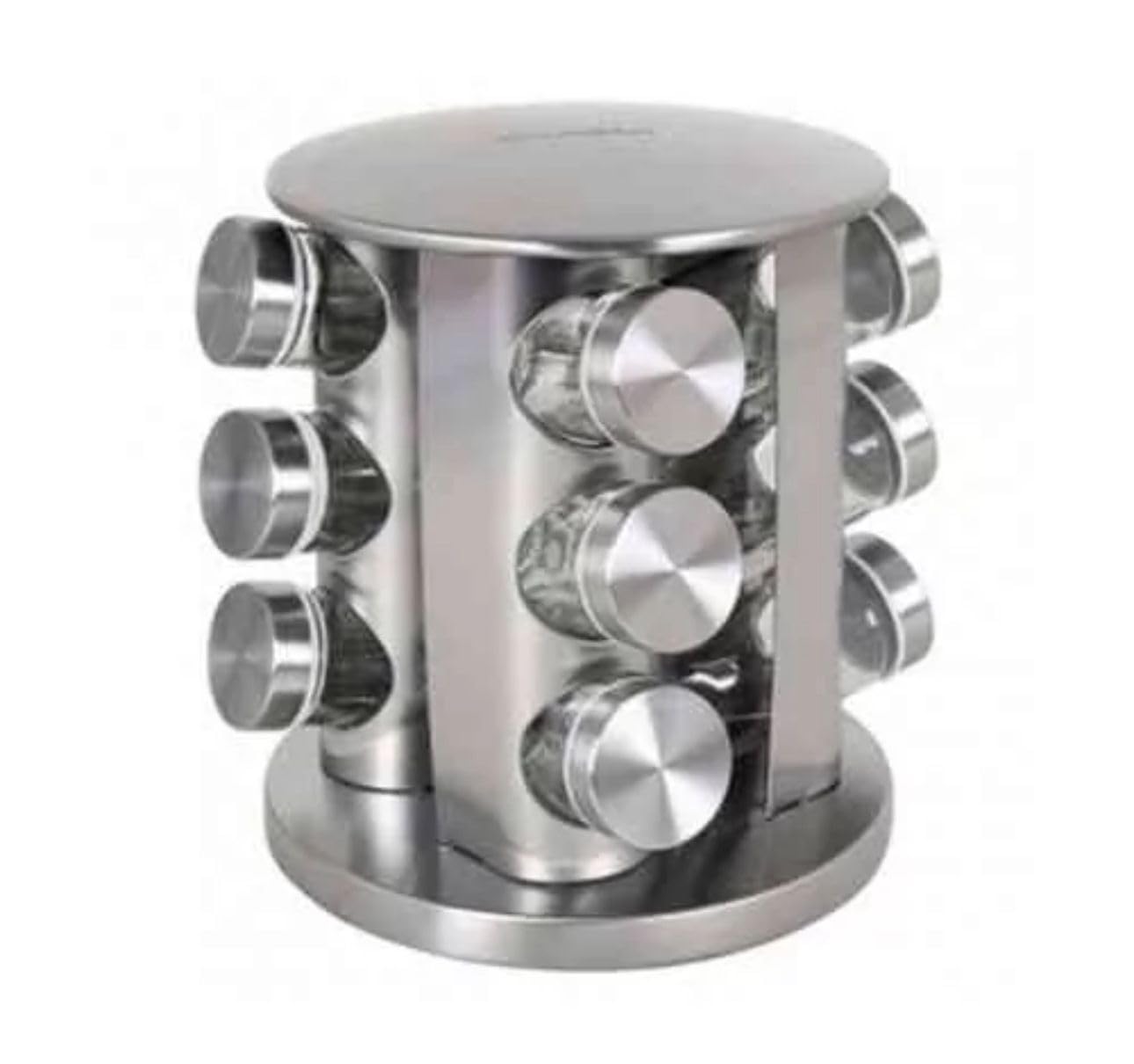 Shoppers Hub Pnq Stainless Steel 360 Rotating Spice Rack Organizer With 12 Glass Jars | Sleek Countertop Masala Box For Kitchen 