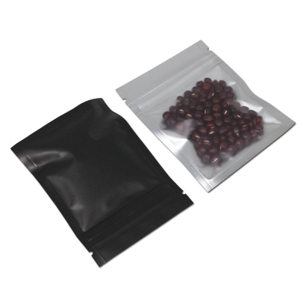 PABCK 100 Pcs Matte Black 4.7x7 inch (Inside Size 4.1x5.7 inch) Front Window Resealable Foil Zipper Lock Pouch for Zip Reclosabl