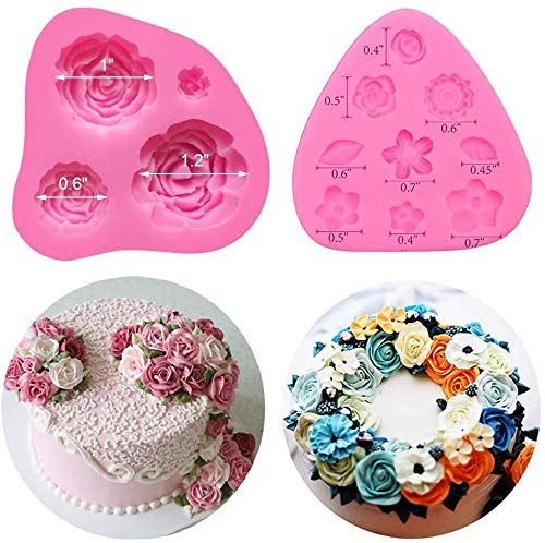 4Pcs/Set Mini Flower & Leaf Fondant Molds, Rose Daisy Sunflower Silicone Gumpaste Molds For Cake Cupcake Topper Decoration Small
