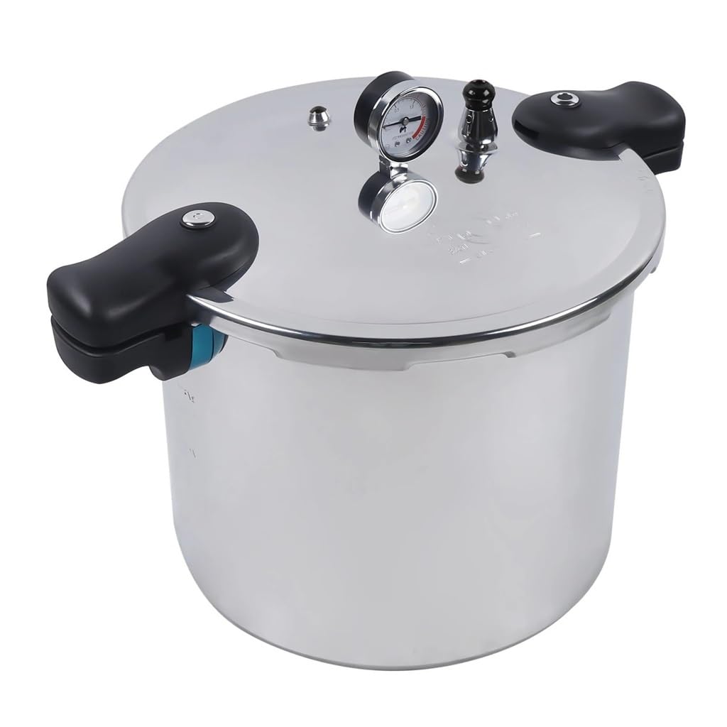 23Quart Large Capacity Pressure Cooker and Cookware with Pressure Gauge Release Valve Silver50.1 Quarts