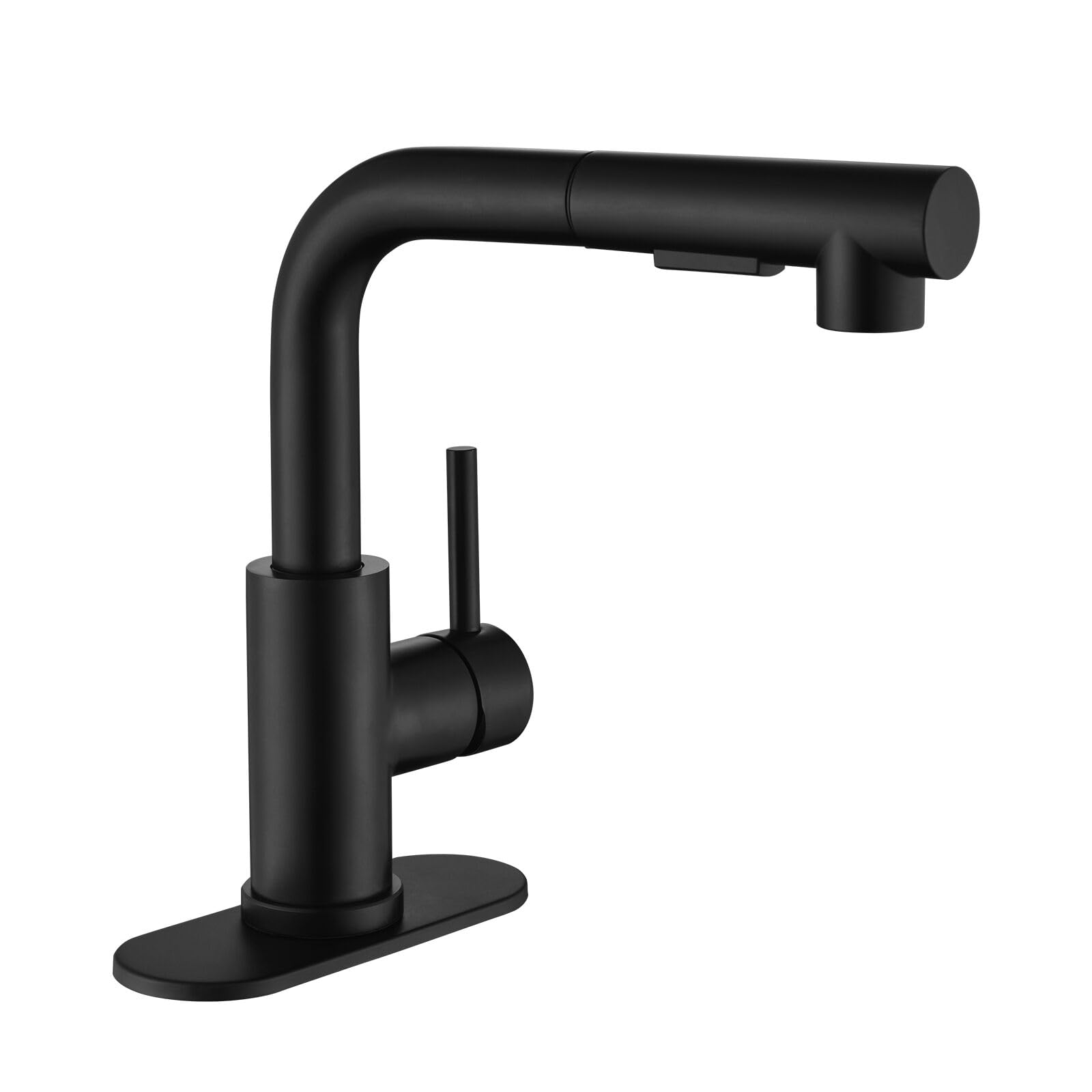 Appaso Black Bar Sink Faucet, Matte Black Kitchen Faucet With Pull-Out Sprayer, Modern Single Handle Bathroom Utility Faucet, Pu