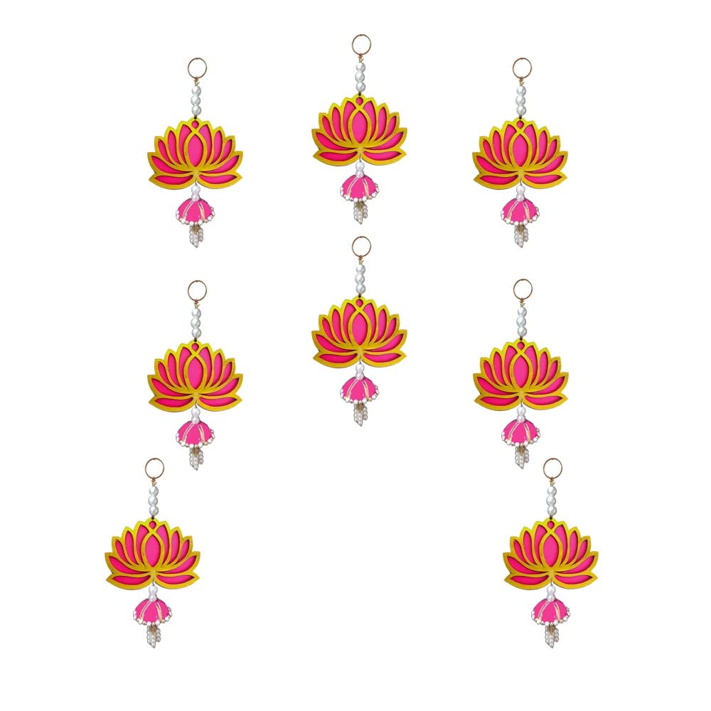 GIFT JAIPUR 8 Pc Pink Lotus Jhumka Gift Decorative Showpiece for Diwali Ganesh Chaturthi Pooja Home Wall Decor Temple Marriage W