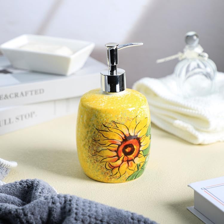 Ceramic Sunflower Hand Painted Soap Dispenser