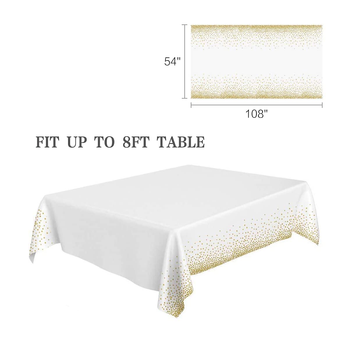 Jepeux 4 Packaging White And Gold Plastic Tablecloth, 54 Inch X108 Inch Rectangular Disposable Dot Party Table Cover, Suitable F