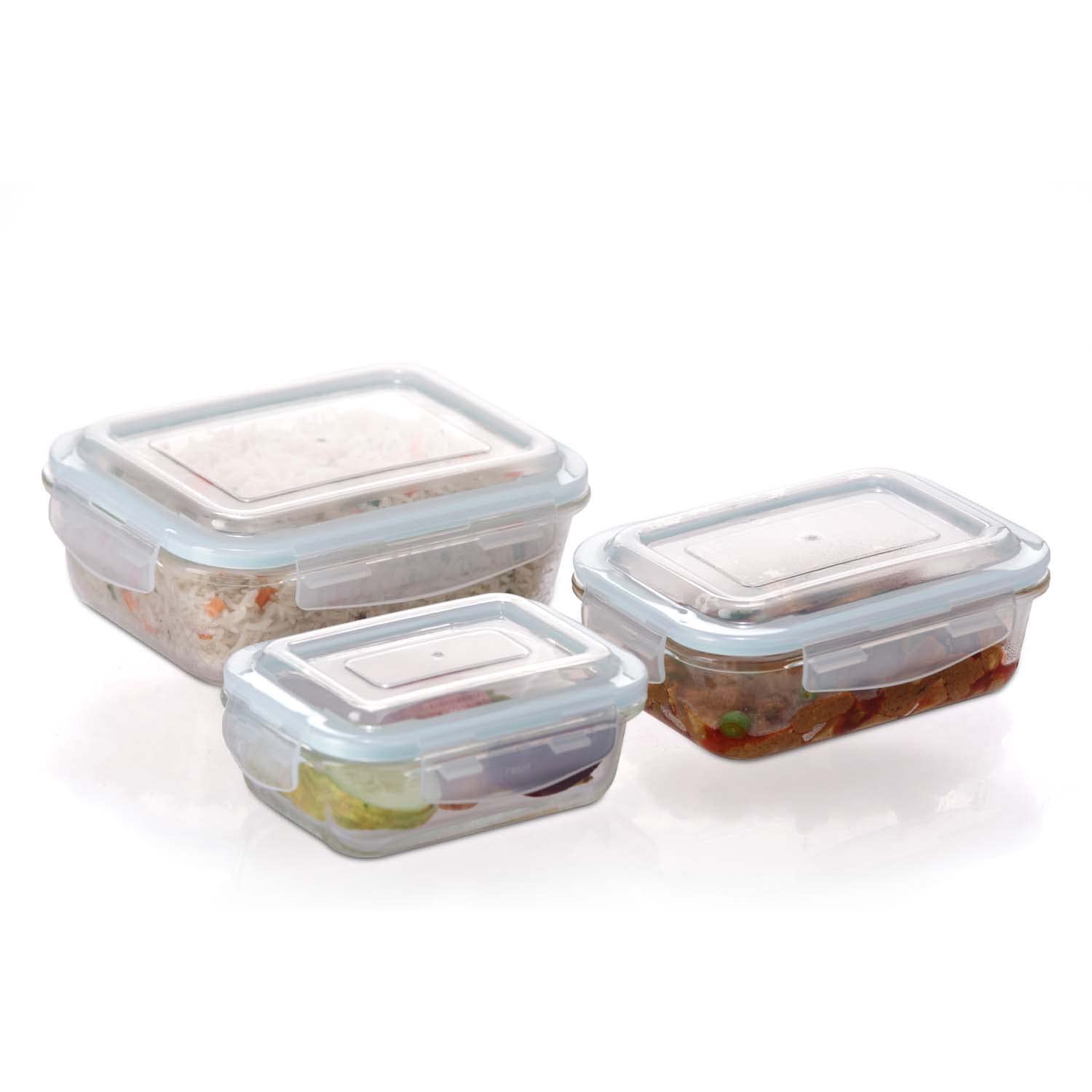 AGARO Borosilicate Glass Containers with Lids, 3 pcs Set (370ml, 640ml &1040ml), Microwave Safe, Oven Safe, Freezer Safe, Baking