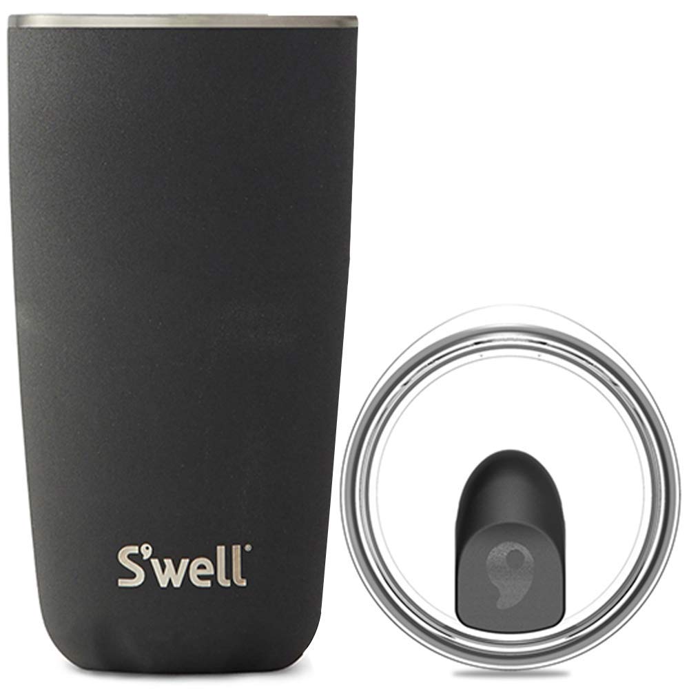 S'Well Stainless Steel Tumbler With Slide-Open Lid, 18Oz, Onyx, Triple Layered Vacuum Insulated Containers Keeps Drinks Cold For