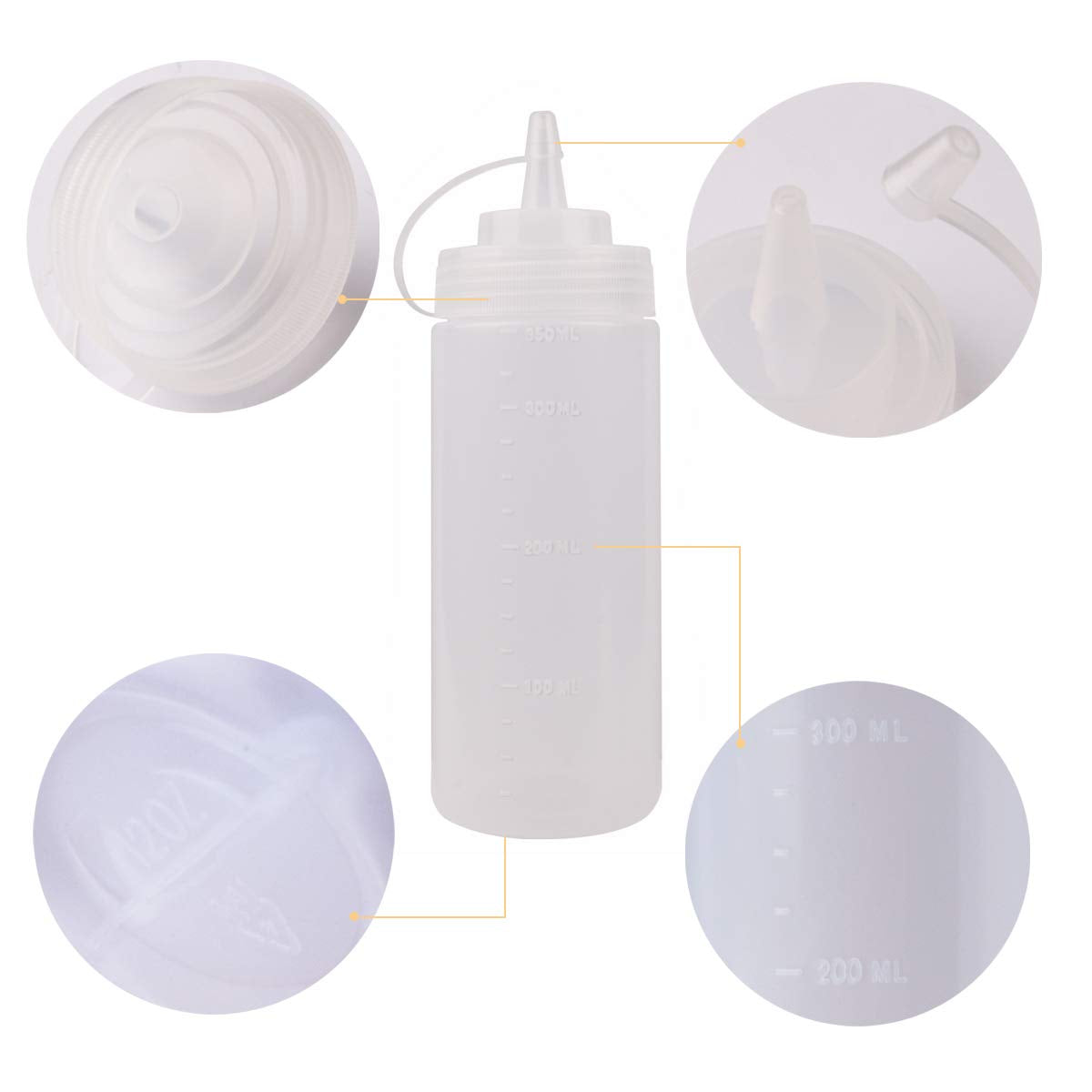 Katfort Squeeze Bottles For Sauces 2 Pack, Ketchup Bottles 12 Ounce Plastic Dressing Squirt Bottles With Cap Lids And Funnel, Co