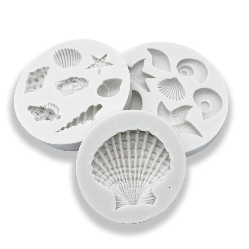 3 Pcs Marine Theme Cake Fondant Silicone Mold Seashell Conch Starfish Coral Baking Molds For Diy Cake Decoration Chocolate Candy