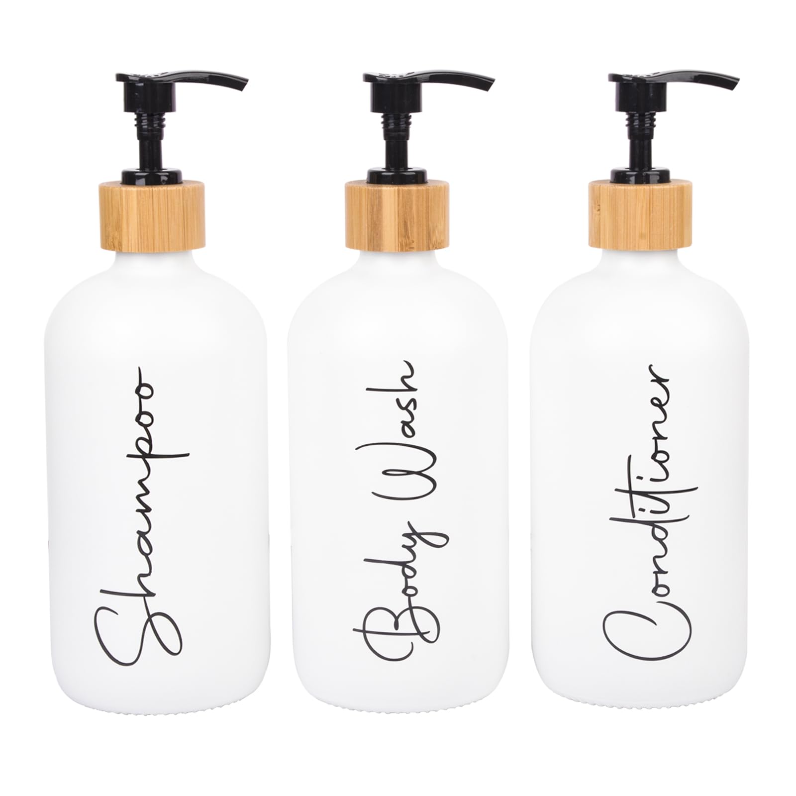 Glass Shampoo And Conditioner Pump Bottles Soap Dispenser Bamboo Pump Head Empty Glass Refillable Shampoo Conditioner Body Wash