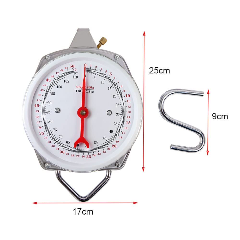 Spring Hanging Dial Scale,110Lbs Industrial Hanging Scale,Spring Mechanical Hanging Scale For Kitchen Fishing,Mechanical Luggage