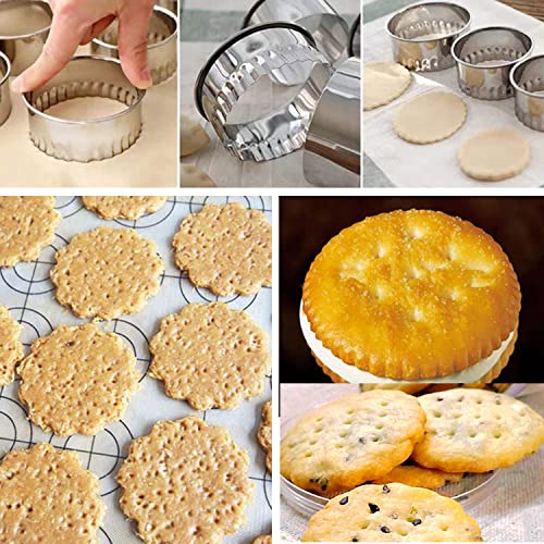 Xoutuo Fluted Edge Round Cookie Biscuit Cutter Set 12, Metal Circle Biscuit Cutters Set, Wave Pastry Donut Doughnut Cutter Set S