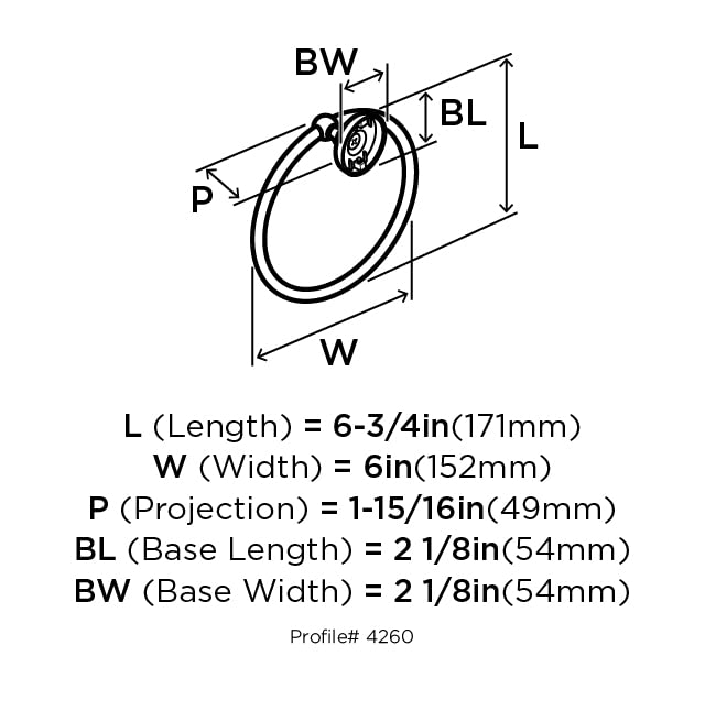 Amerock Wall Mounted Matte Black Towel Ring, Small Hand Towel Holder, Bathroom Accessories, Bath Hardware, Kitchen Towel Holder