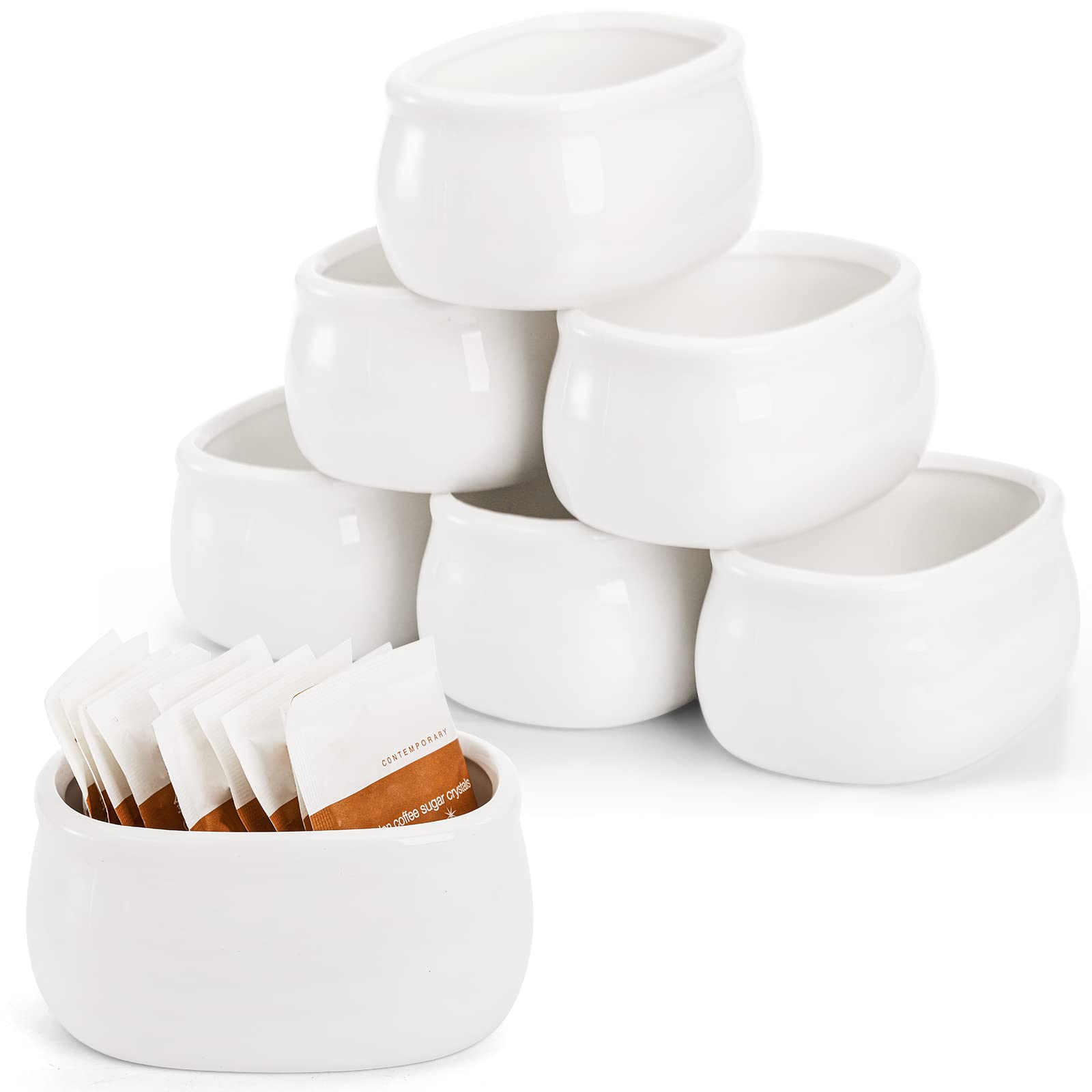 Dicunoy Set Of 6 Sugar Packet Holder, Ceramic Sugar Caddy For Sweetener, Classic Restaurant White Tea Bag Organizer Bowl Storage