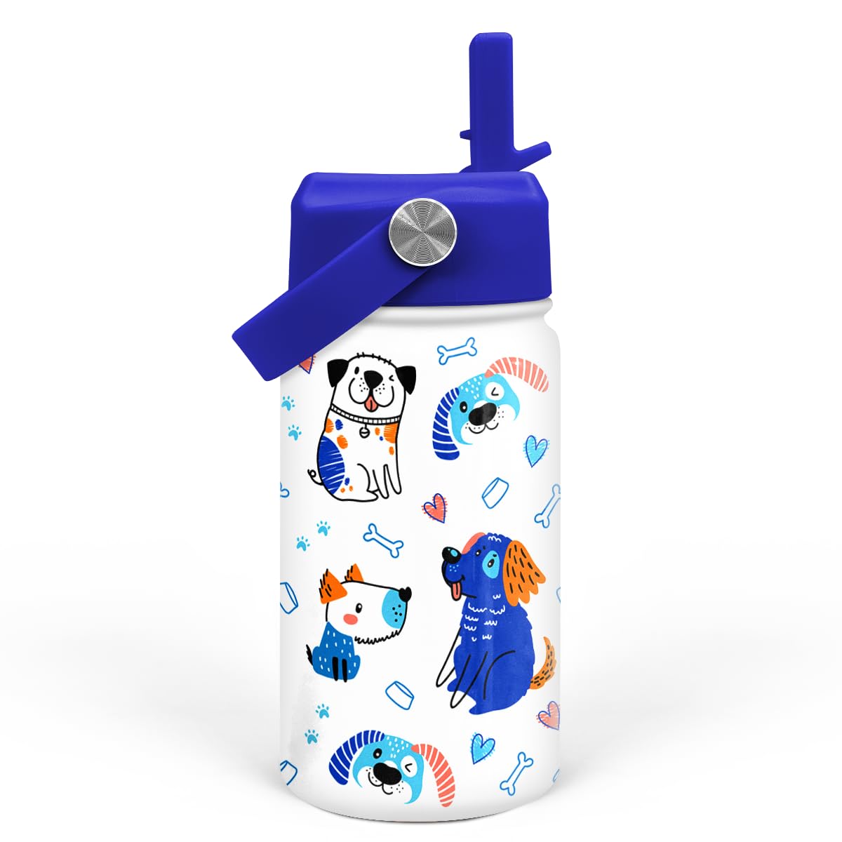 SANDJEST Dog Water Bottle - Kids Water Bottle with Straw Lid - 12 Oz Insulated Stainless Steel Water Bottles for Kid Boys - Trav