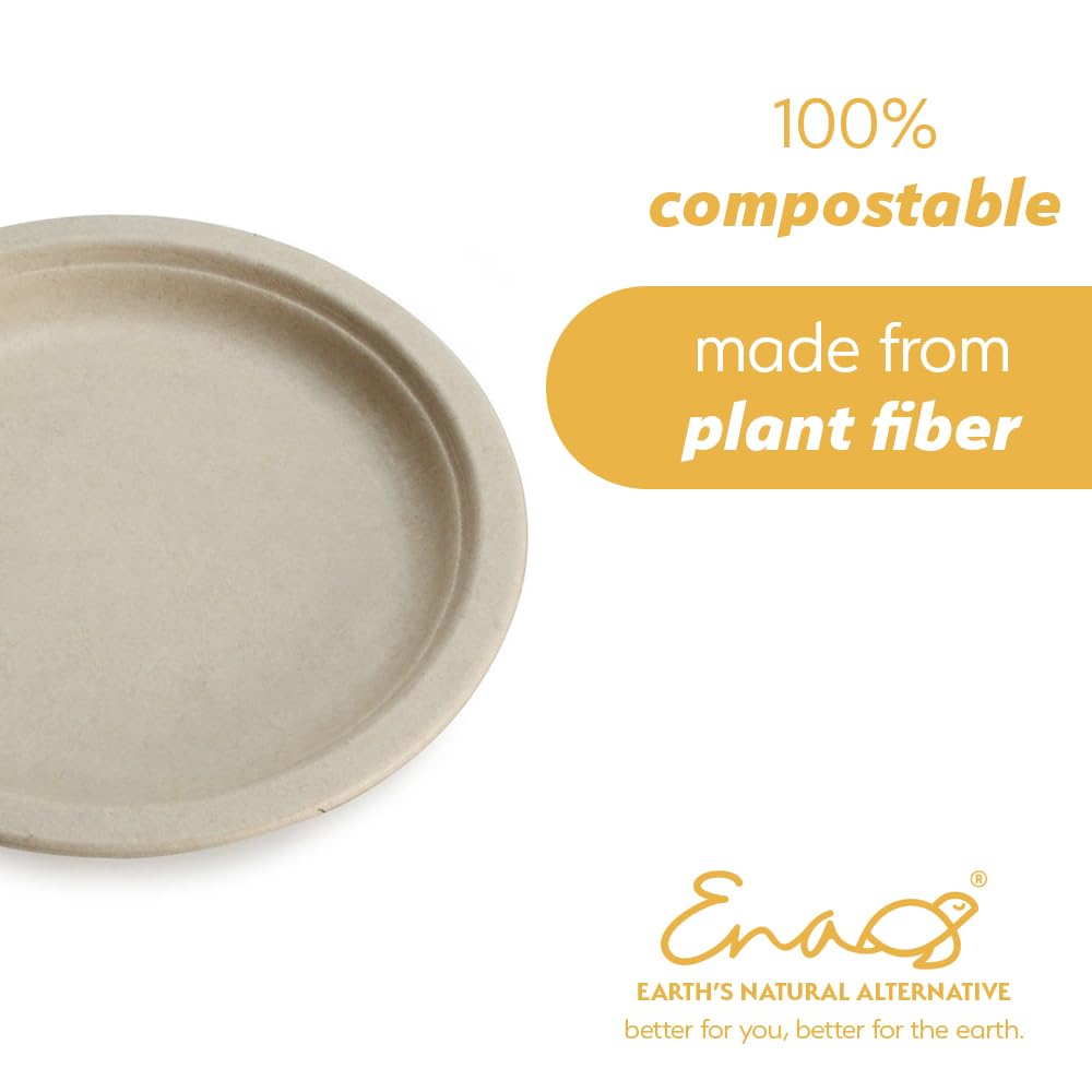 100% Compostable Disposable Paper Plates Bulk [10'' 50 Pack], Bamboo Plates, Eco Friendly, Biodegradable, Sturdy Large Dinner Pa