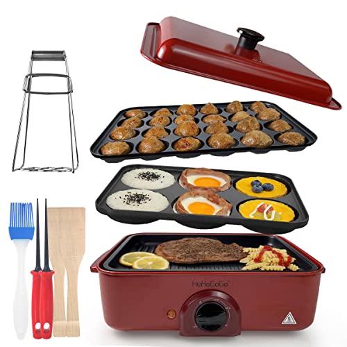 HeHoGoGo 3 in 1 Multifunctional Electric Griddle Electric Skillet Nonstick Baking Maker with 3 Interchangeable Pan Takoyaki Make