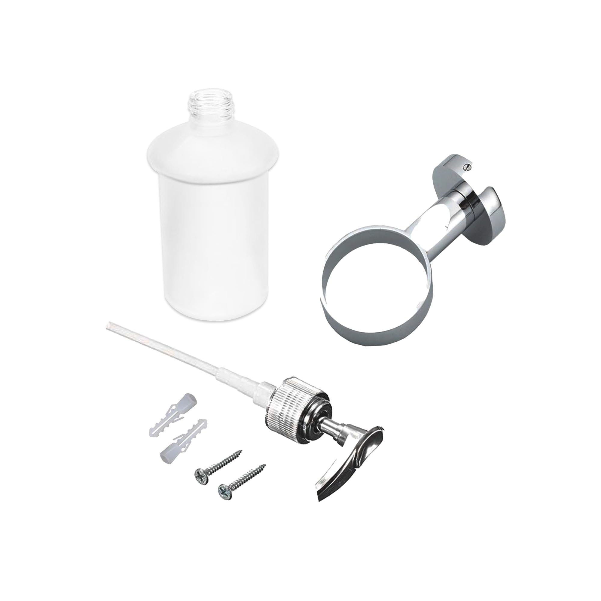 Olum Bathroom Glass Soap Dispenser With Chrome Holder Wall Mounted