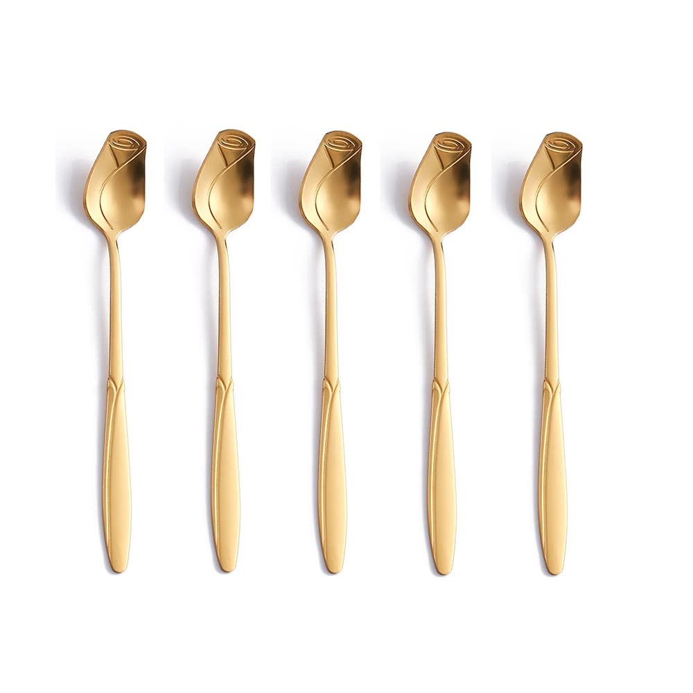 10 Pieces Rose Flower Spoon Set, Coffee Teaspoon, Stainless Steel Stirring Spoon, Dessert Spoon, Sugar Spoon, Ice Cream Spoon, M