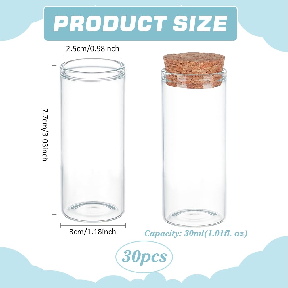 PH PandaHall 30ml Mini Glass Bottles with Cork 30pcs Small Glass Jars Wish Favor Bottles Clear Empty Bottles Message Bottle Spel