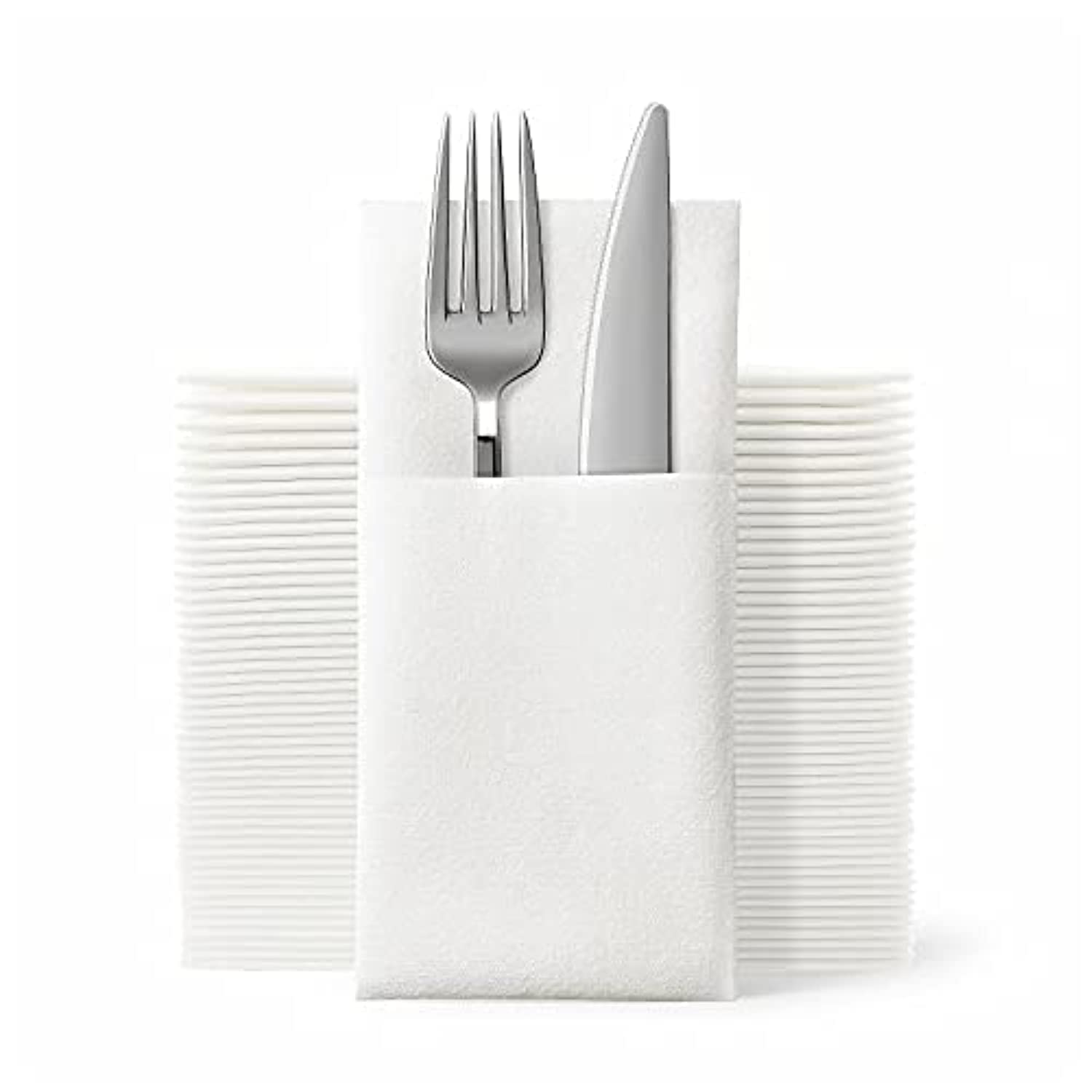 Jebblas Disposable Cloth Like Napkins, Built-In Flatware Pocket, Wedding Party Linen Feel White Napkin, Prefolded For Silverware