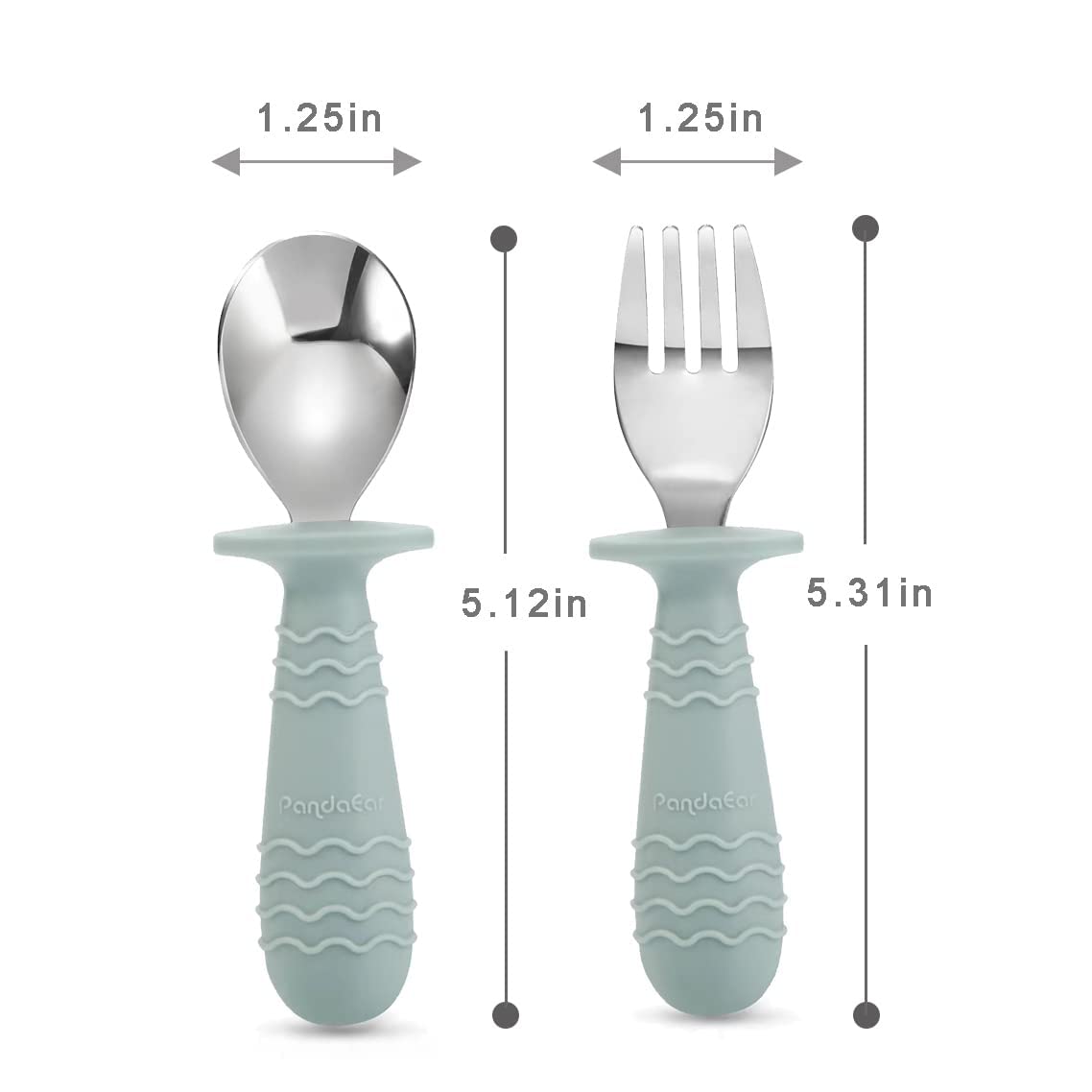 PandaEar 6 Pieces Baby Toddler Silicone Stainless Steel Utensils Silverware Spoon Fork for Baby Toddler BPA Free with Silicone H