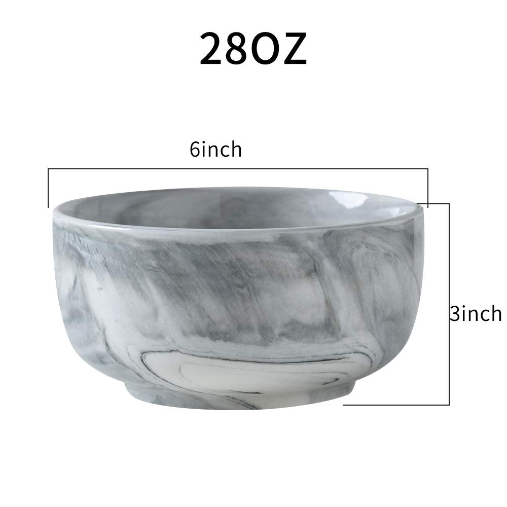 Yundu 28 Ounce Gray Marble Porcelain Bowls Ice Cream, Dessert, Cereal, Pasta Bowls, Microwave And Dishwasher Safe Bowls For Kitc
