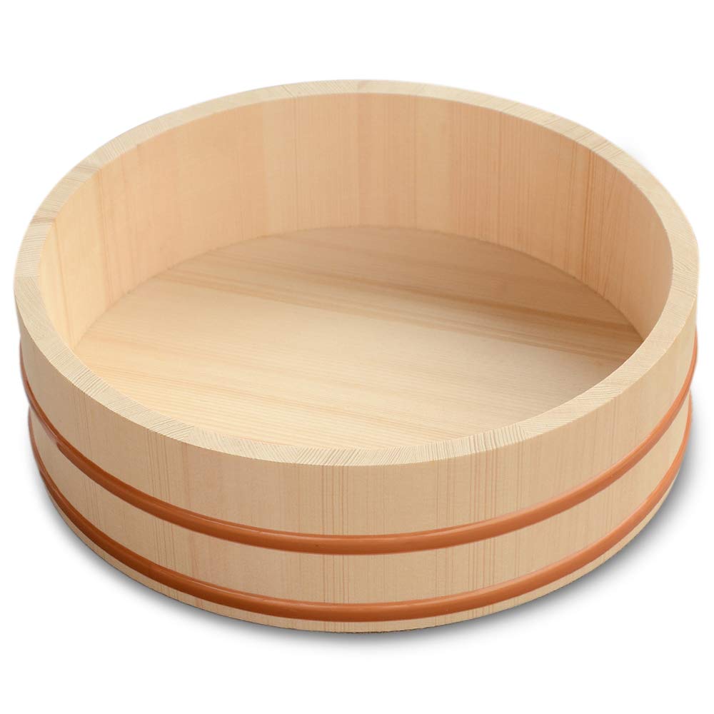 Kichgather 11.8 Inch Wooden Sushi Rice Bowl Hangiri Sushi Oke Rice Mixing Tub