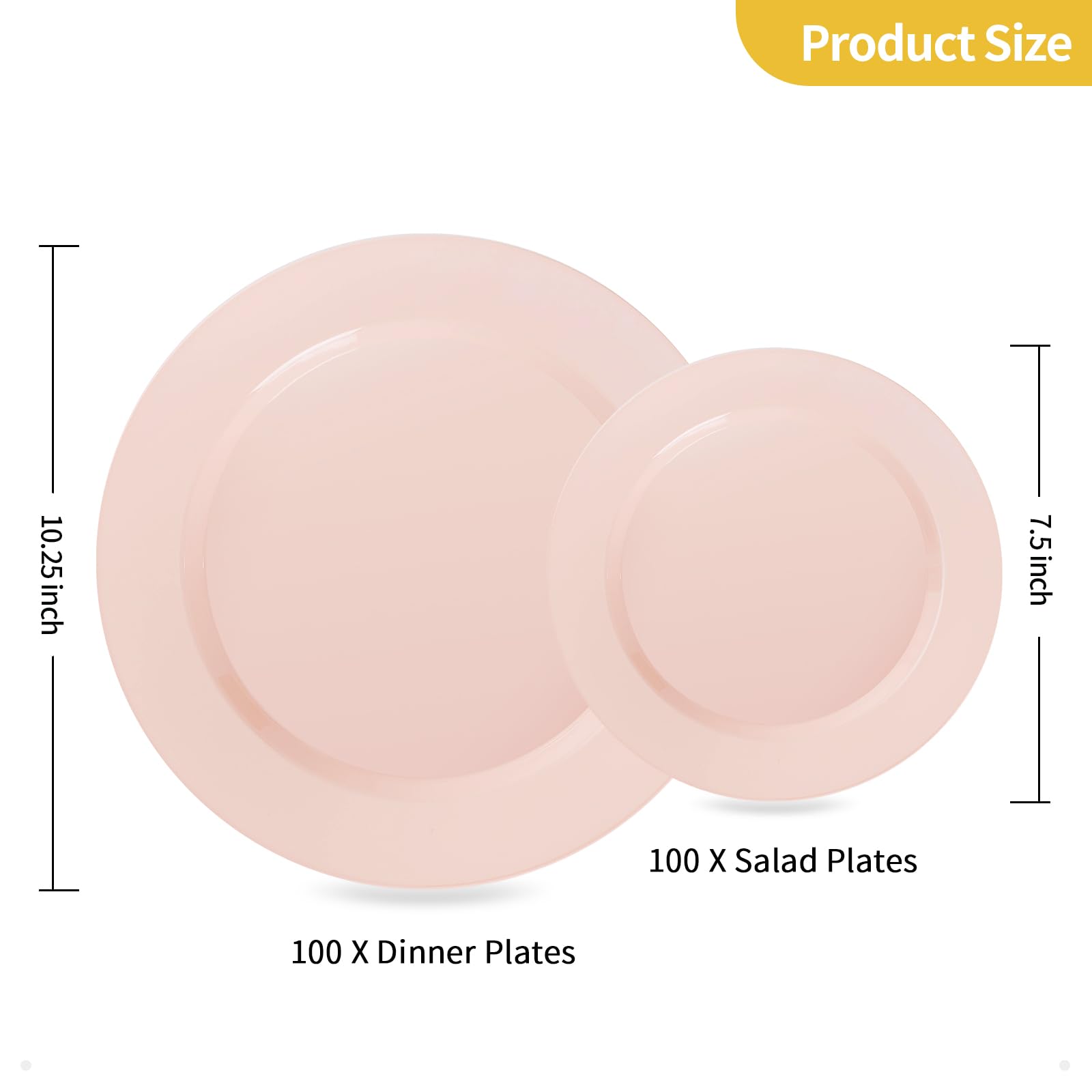 Goodluck 200Pcs Disposable Pink Plastic Plates, Heavy Duty Disposable Plates With 100 10.25 Inch Plastic Dinner Plates And 100 7