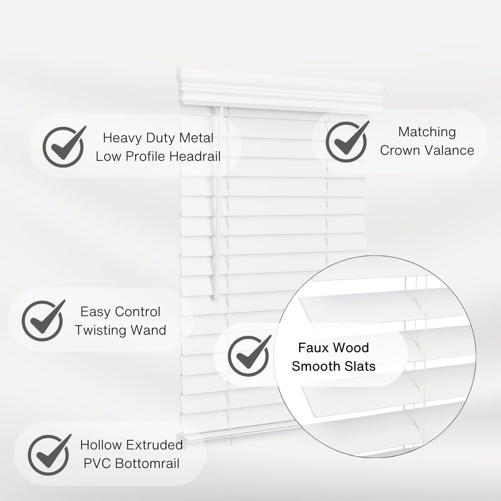 Lotus & Windoware Cordless, 2 Inch Faux Wood Blind, Window Blinds, Blinds & Shades, Blinds for Indoor Windows, Smooth, 32 x 84,